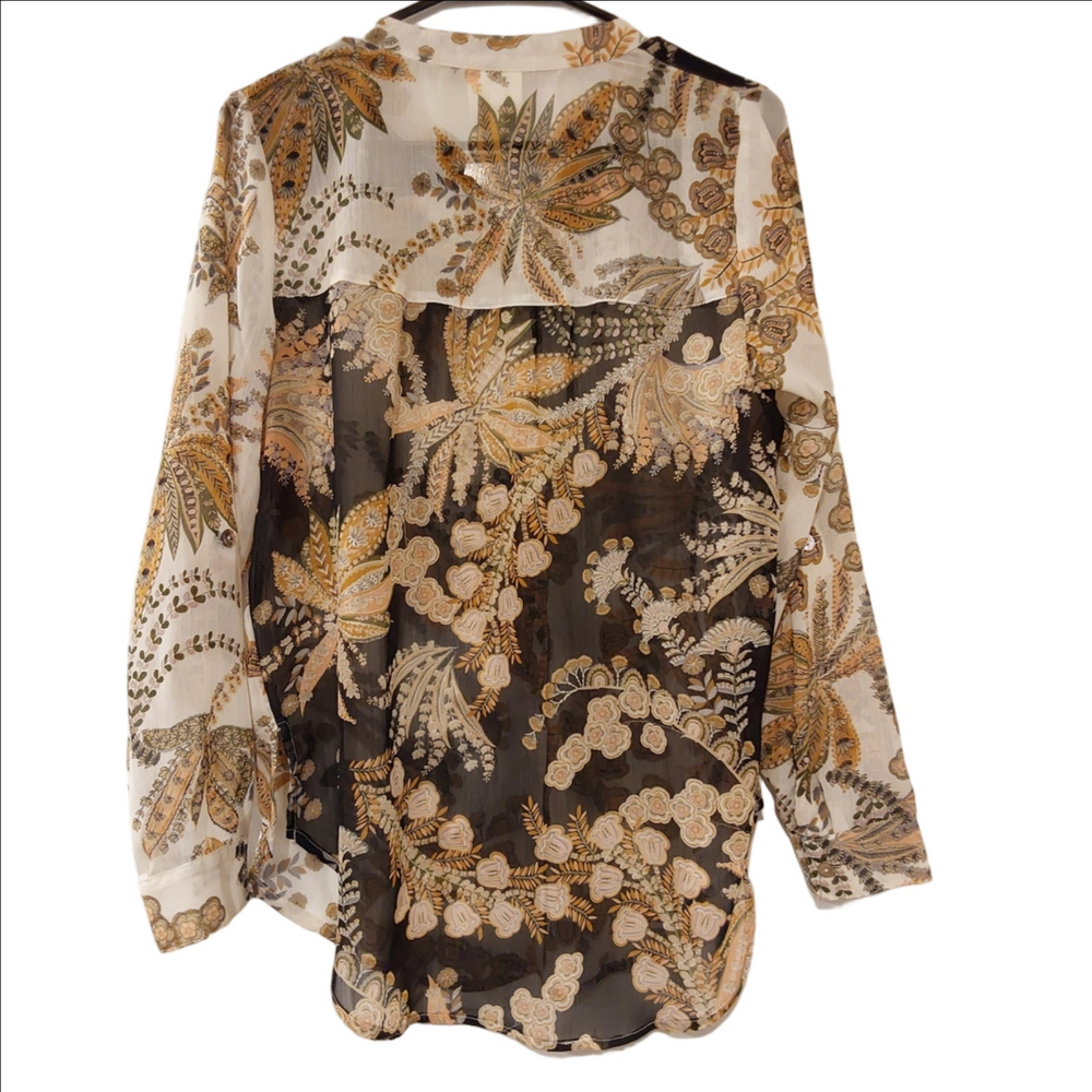 Fig and Flower Floral Sheer Button-Up Blouse S - Picture 4 of 9